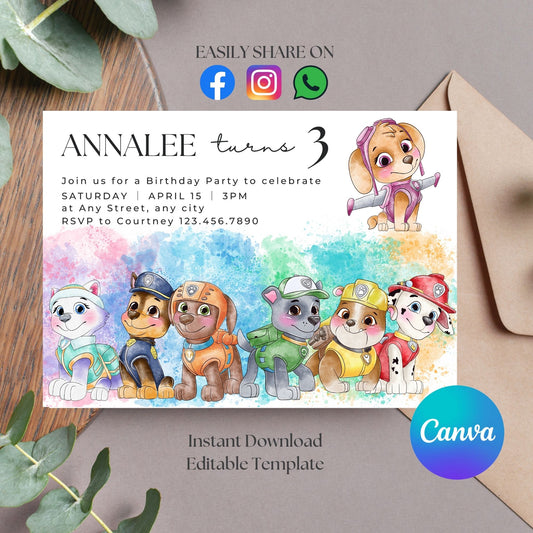 Adorable Paw Patrol  Invite Template with Skye