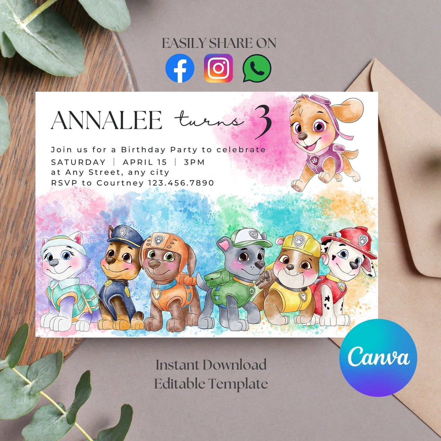 Adorable Paw Patrol  Invite Template with Skye