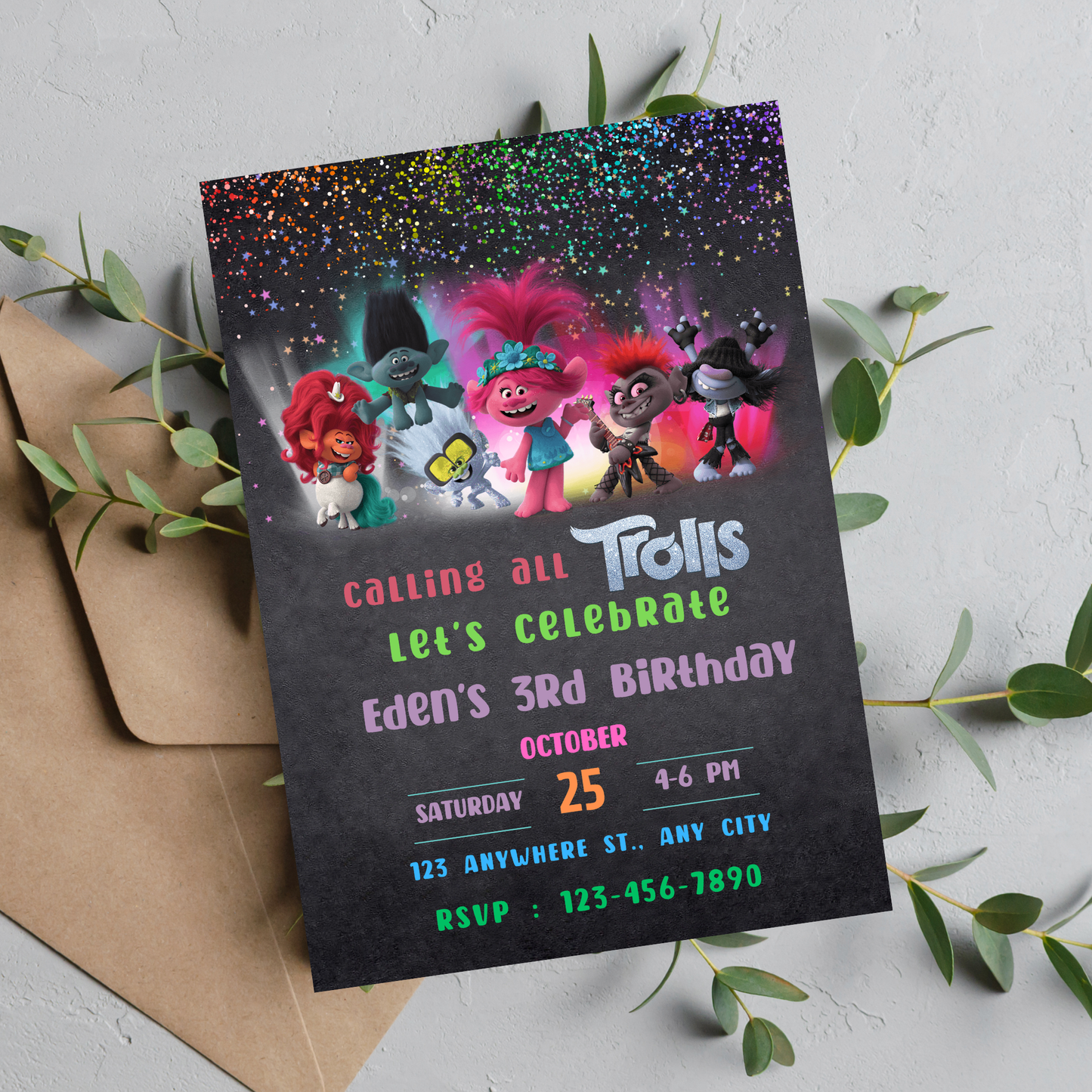 Trolls World Invite Template