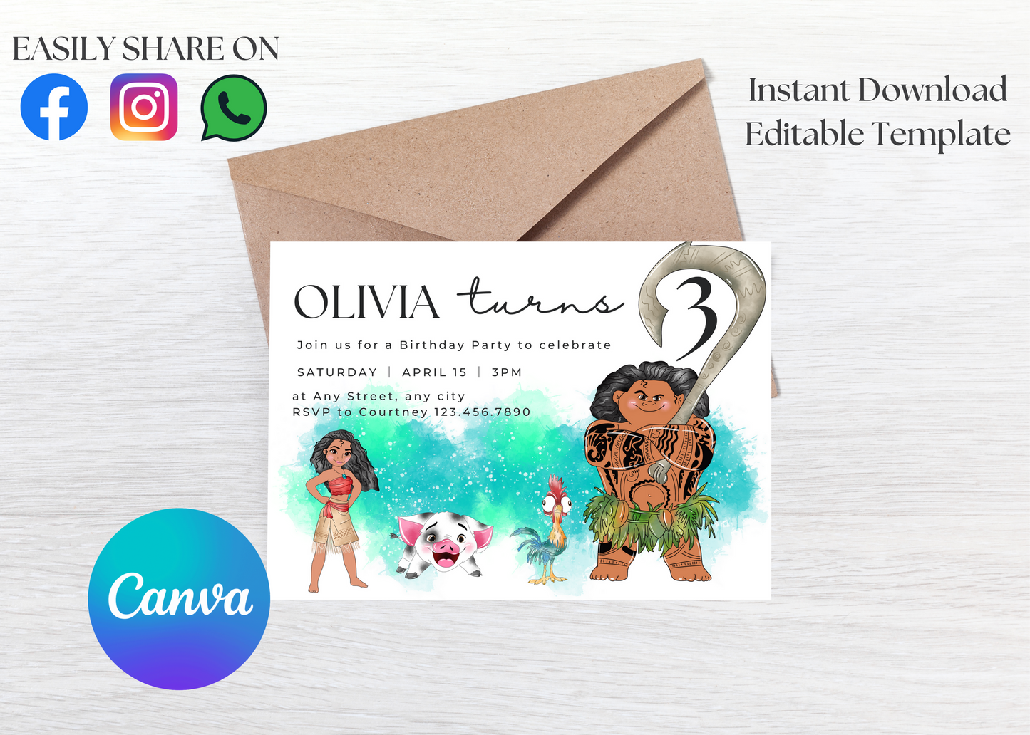 Adorable Moana Invite Template