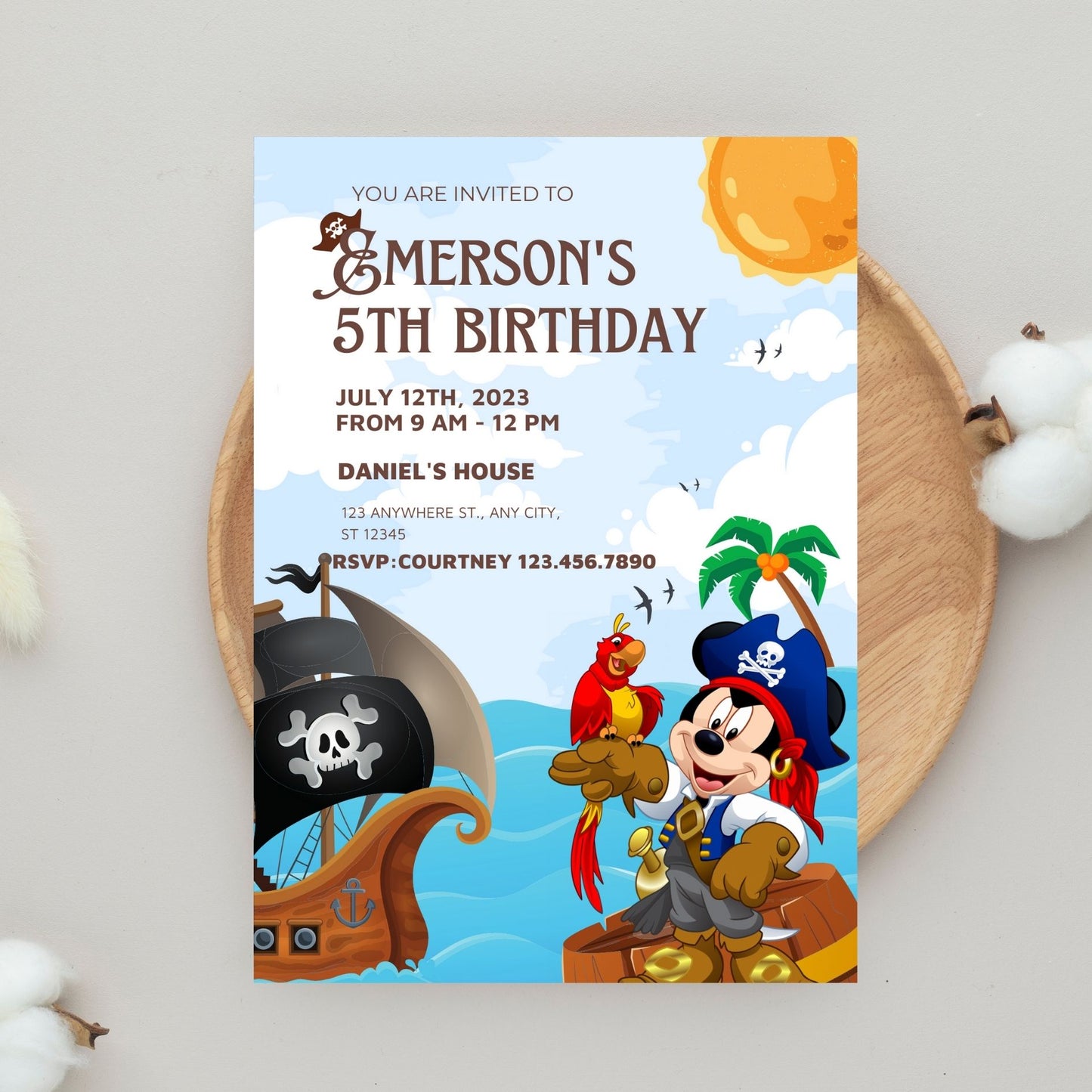 Pirate parrot Mickey  Invite Template