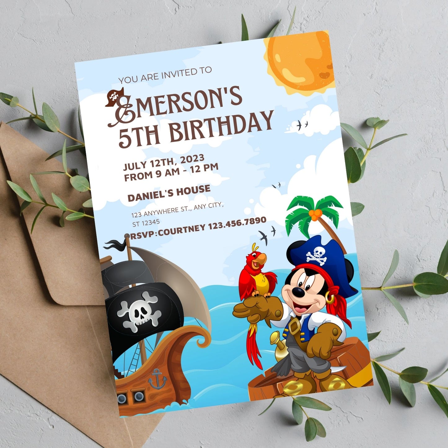 Pirate parrot Mickey  Invite Template