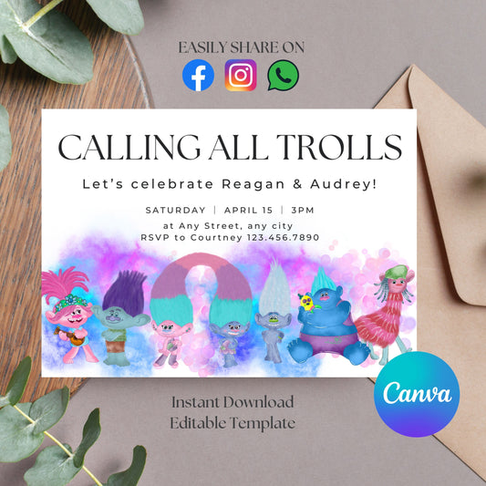 Adorable Trolls Invite Template