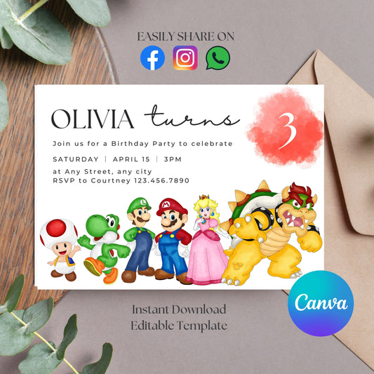 Adorable Super Mario  Invite Template