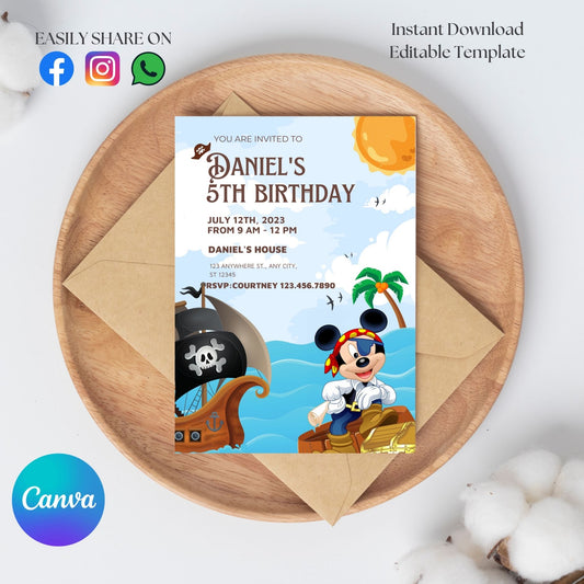 Pirate Mickey Invite Template