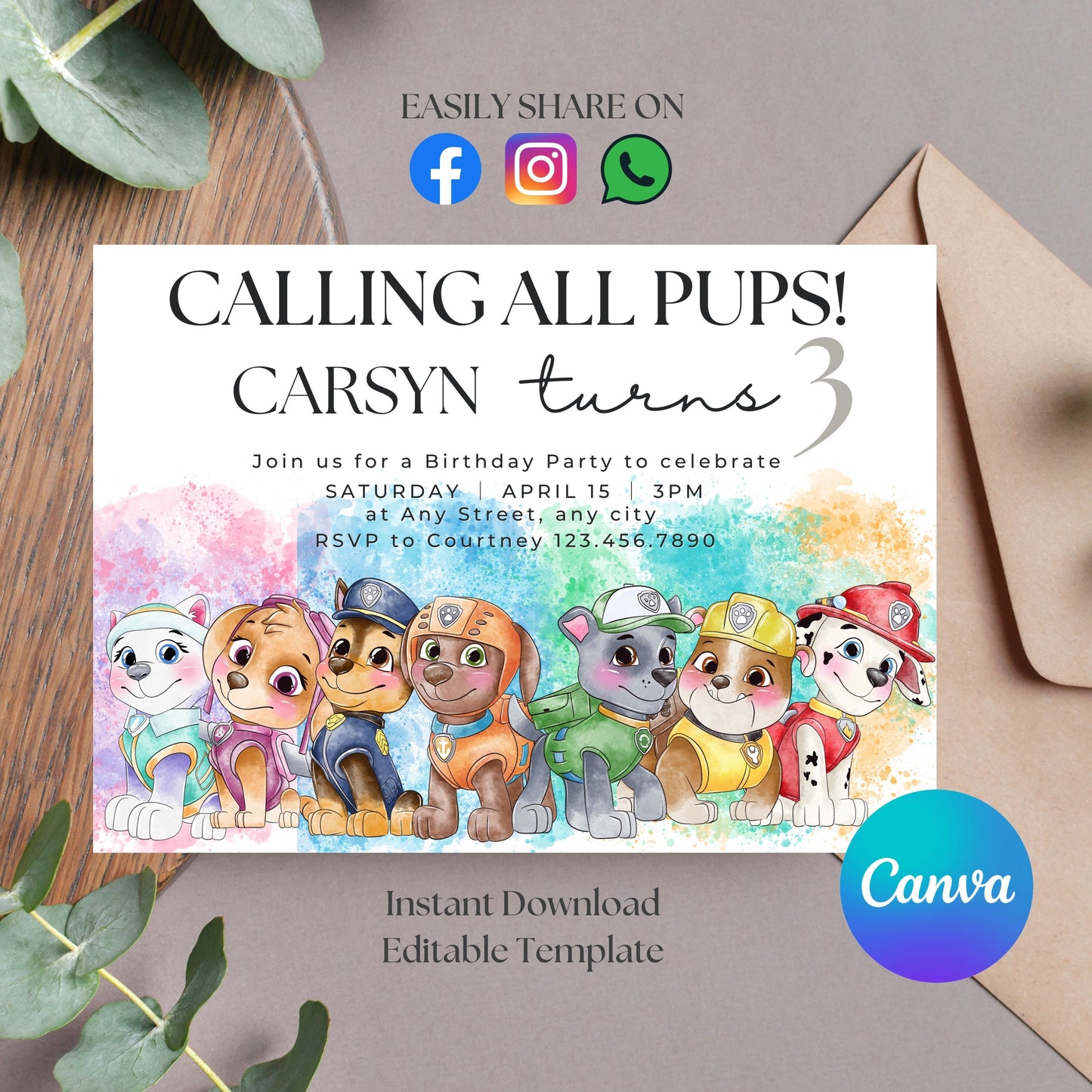 Adorable Paw Patrol  Invite Template