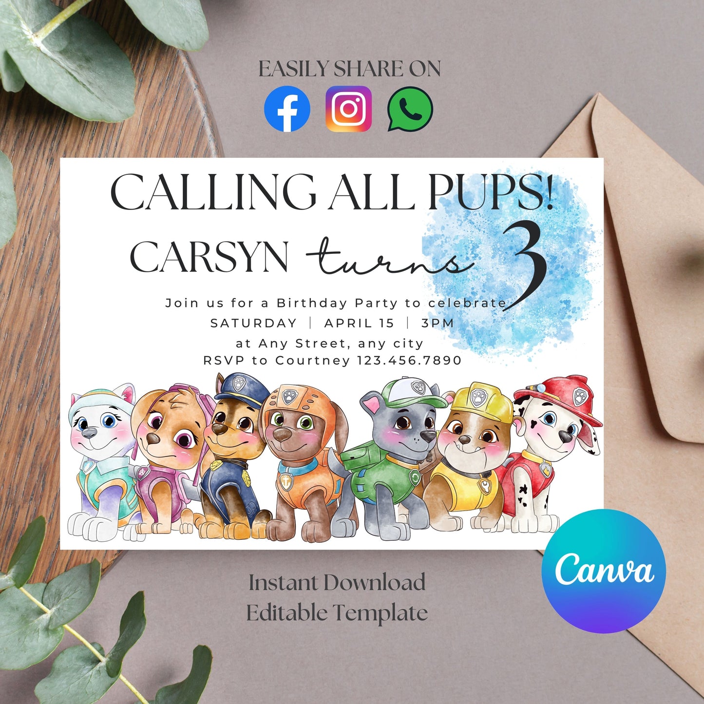 Adorable Paw Patrol  Invite Template