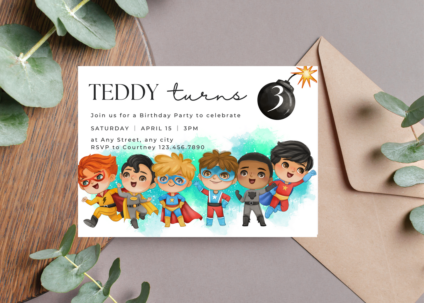 Adorable Superhero Invite Template