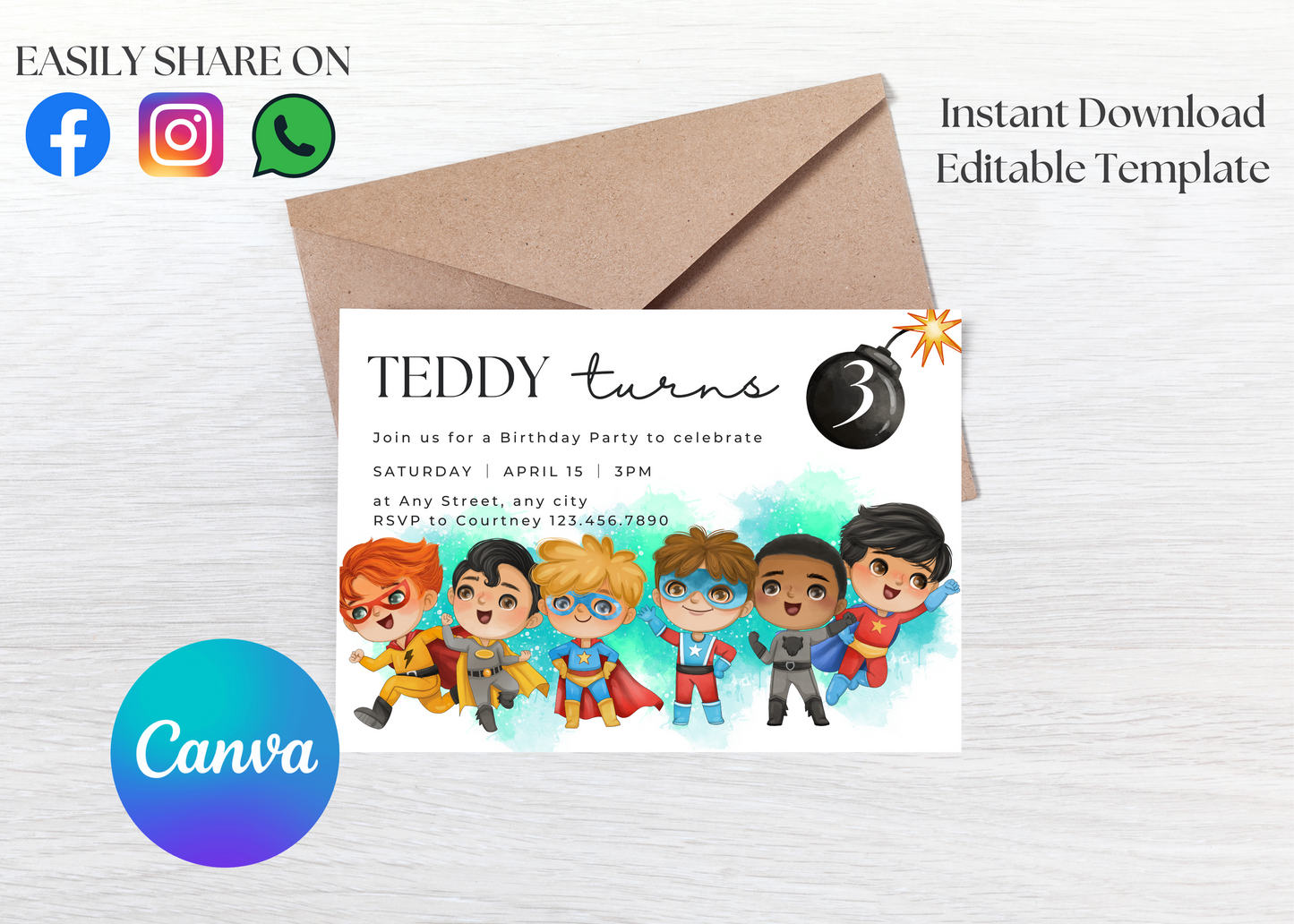 Adorable Superhero Invite Template