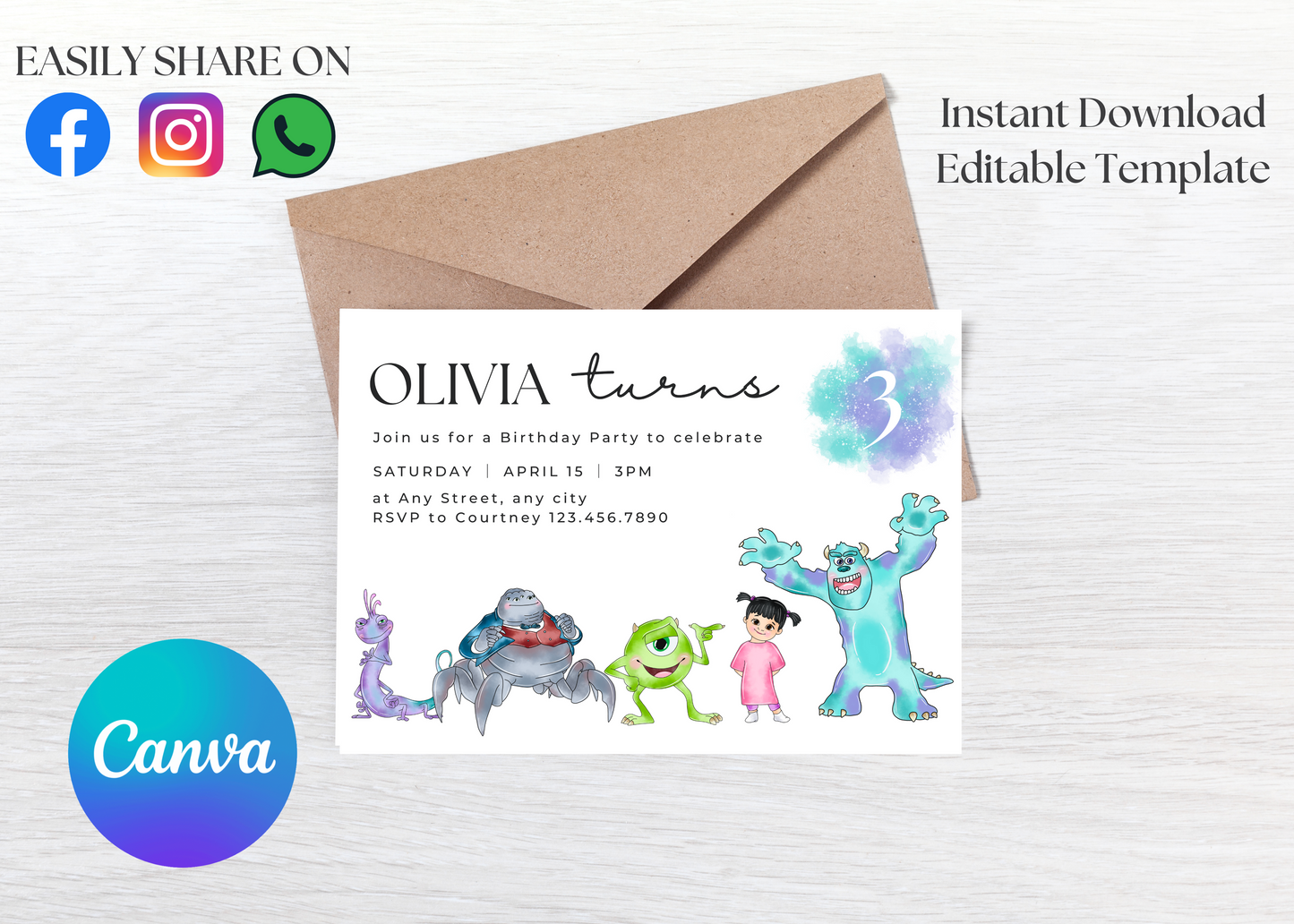 Adorable Monsters  Invite Template