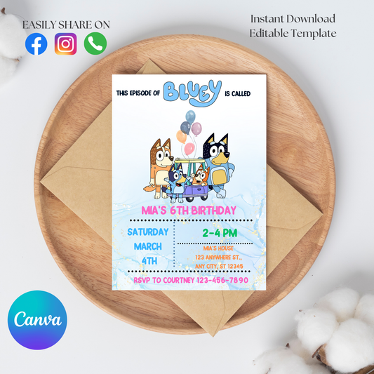 Bluey Balloon Invite Template