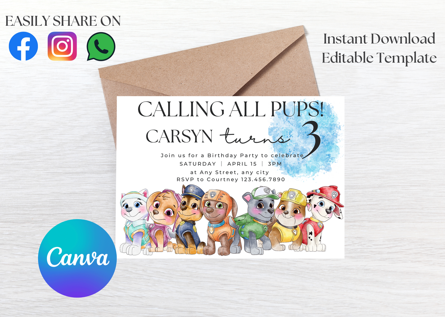 Adorable Paw Patrol  Invite Template