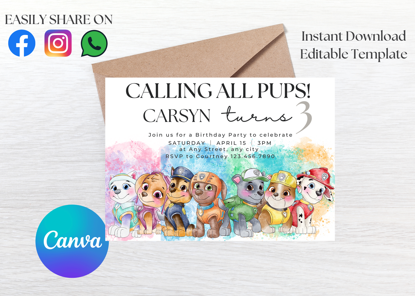 Adorable Paw Patrol  Invite Template